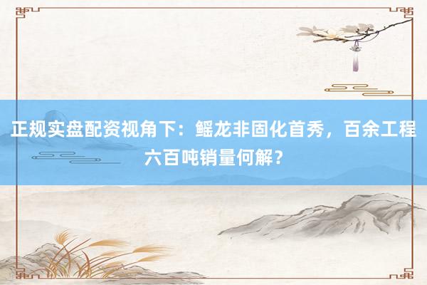 正规实盘配资视角下：鳐龙非固化首秀，百余工程六百吨销量何解？