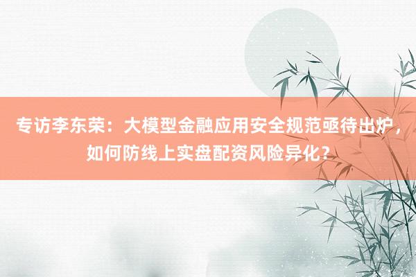专访李东荣：大模型金融应用安全规范亟待出炉，如何防线上实盘配资风险异化？