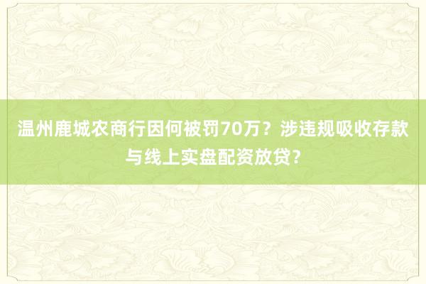 温州鹿城农商行因何被罚70万？涉违规吸收存款与线上实盘配资放贷？