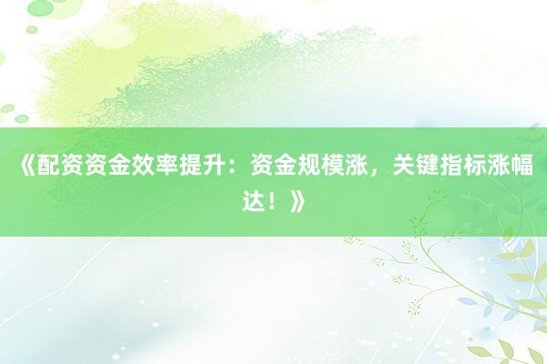 《配资资金效率提升：资金规模涨，关键指标涨幅达！》