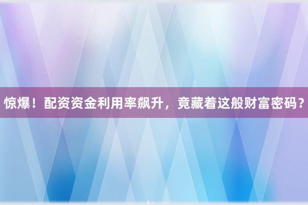 惊爆！配资资金利用率飙升，竟藏着这般财富密码？