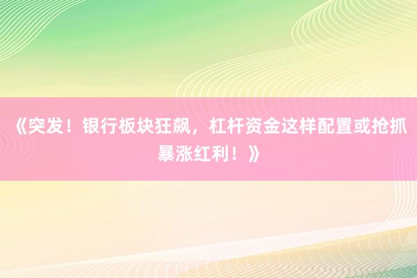 《突发！银行板块狂飙，杠杆资金这样配置或抢抓暴涨红利！》