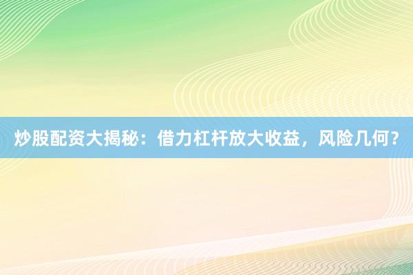 炒股配资大揭秘：借力杠杆放大收益，风险几何？