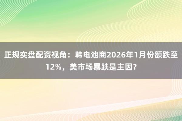 正规实盘配资视角：韩电池商2026年1月份额跌至12%，美市场暴跌是主因？