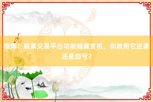 惊爆！股票交易平台功能暗藏玄机，你敢用它逆袭还是血亏？